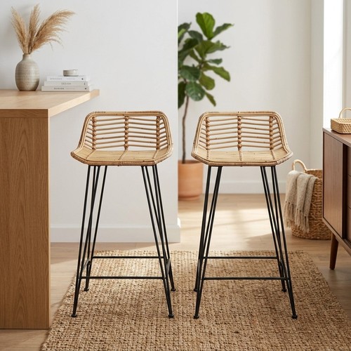 Natural rattan bar stools - natural,